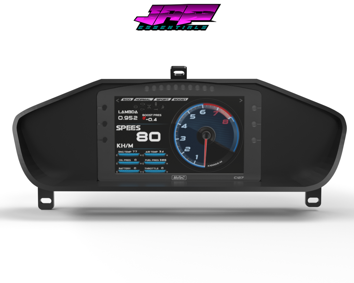 Digital Display Dash Mount to suit a MoTeC C127 Display Screen which is a direct fit OEM factory fit which has a perfect interior black paint finish.