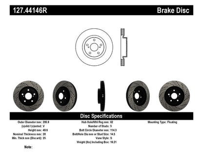 StopTech 07-09 Lexus ES 250/ES 300/ ES330/ES350 SportStop Slotted & Drilled Right Front Rotor