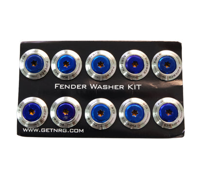 NRG Fender Washer Kit (TI Series) M6 Bolts/SS For Plastic (Silver Washer/TI Burn Screw) - Set of 10