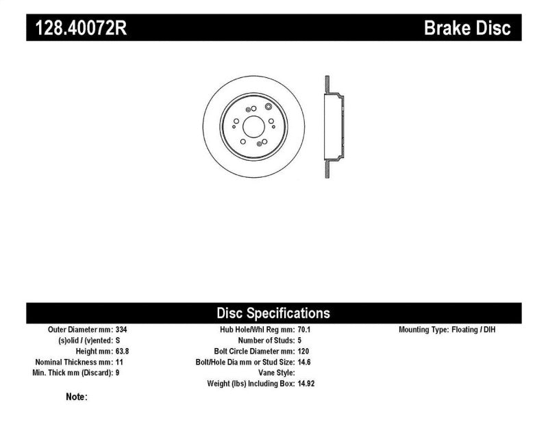 StopTech 07-14 Acura MDX / 07-14 Honda Pilot Drilled Sport Rear Right Rotor