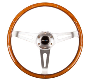 NRG Classic Wood Grain Steering Wheel (365mm) Wood w/Metal Accents & Polished Alum. 3-Spoke Center