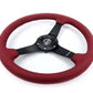 NRG Sport Wheel (350mm) 3 Solid Spokes - 1.5in Deep - Burgundy - Micro Suede - Black Stitching