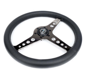 NRG Light Weight Gaming Steering Wheel - Driftz 350mm 3 Black Chrome Spokes Perforated Leather