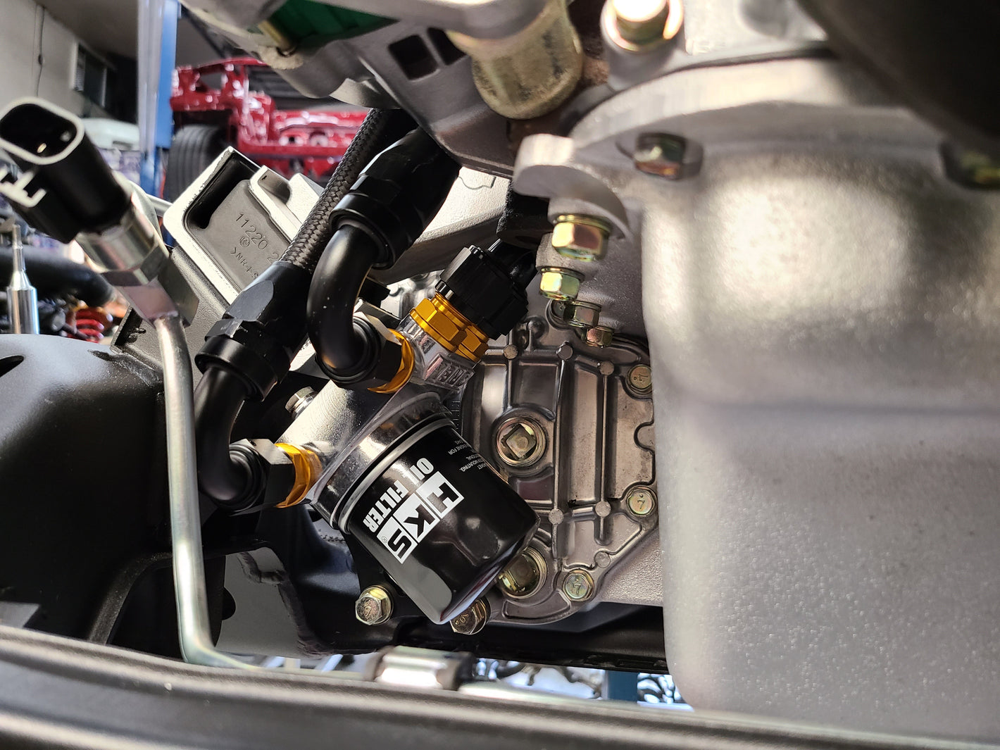 U.P.G Skyline GTR oil filter relocation kit with Greddy oil cooler adapter