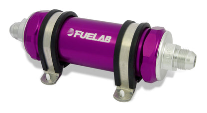 Fuelab 828 In-Line Fuel Filter Long -10AN In/Out 100 Micron Stainless - Purple