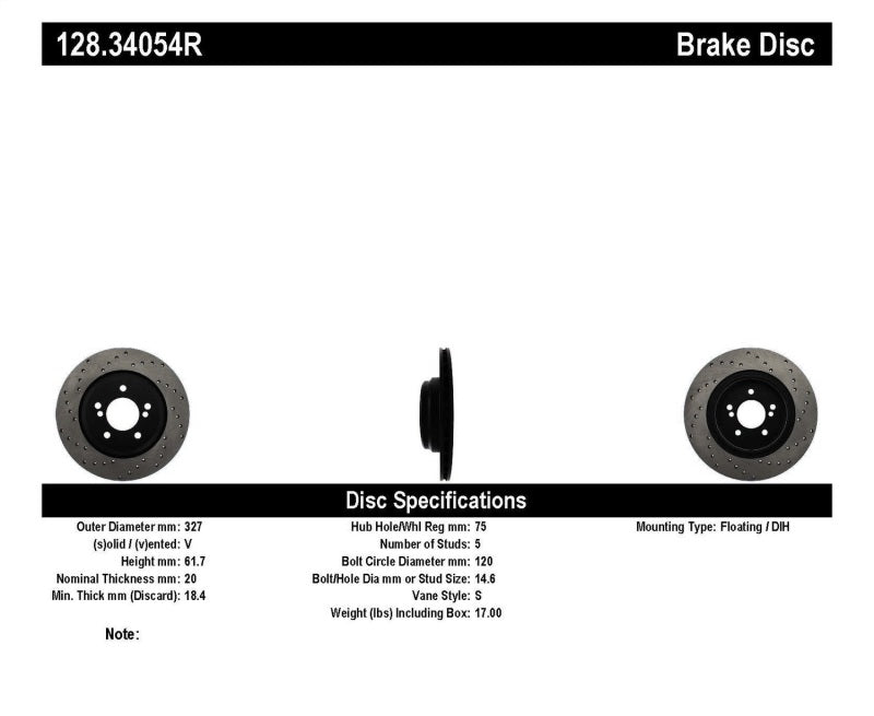 StopTech 01-07 BMW M3 (E46) / 00-04 M5 (E39) Drilled Right Rear Rotor