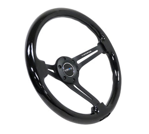 NRG Reinforced Steering Wheel (350mm / 3in. Deep) Blk Wood w/Blk Matte Spoke/Black Center Mark