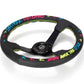 NRG Reinforced Steering Wheel - Oak Tree Outlaws 3in Deep/5mm Blk Spoke 350mm Wheel - Blk Perf Lthr