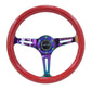 NRG Classic Wood Grain Steering Wheel (350mm) Red Grip w/Neochrome 3-Spoke Center