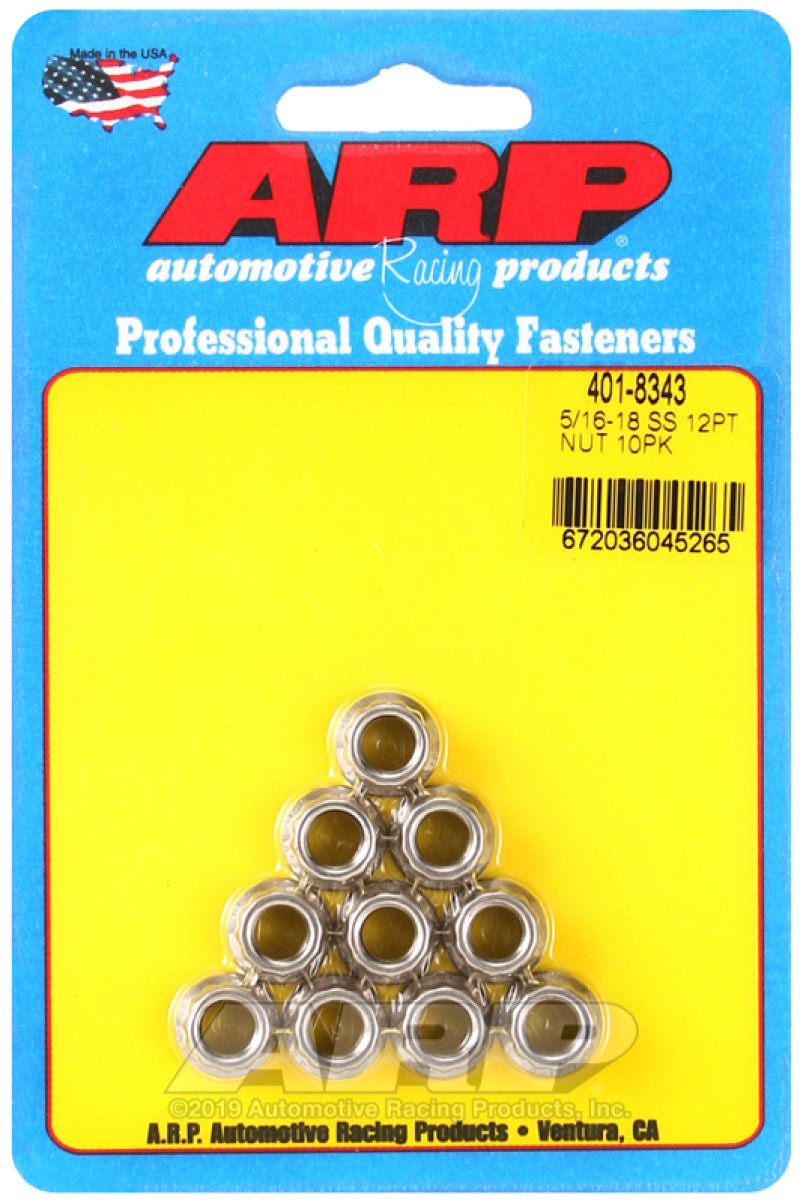 ARP 5/16-18 12PT Nut Kit SS - 10 PK