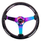 NRG Reinforced Steering Wheel (350mm / 3in. Deep) Classic Blk Sparkle w/4mm Neochrome 3-Spoke Center