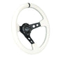 NRG Reinforced Steering Wheel (350mm/3in. Deep) White Leather w/Blk Spoke/Round Holes/White Stripes