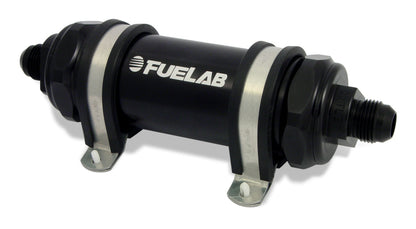 Fuelab 828 In-Line Fuel Filter Long -8AN In/Out 10 Micron Fabric - Black