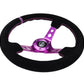 NRG Reinforced Steering Wheel (350mm / 3in. Deep) Black Suede w/Purple Center & Purple Stitching