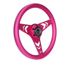 NRG Aluminum Steering Wheel 330mm - Arow Cutout - Ergonomic Grip - Anadized Pink