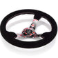 NRG Reinforced Steering Wheel (350mm) 3in Deep Pink Sakura Floral Solid Spoke - Black Suede/Stitch