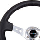 NRG Reinforced Steering Wheel (350mm/3in. Deep) White Leather w/Blk Spoke/Round Holes/White Stripes