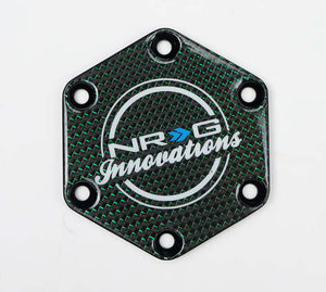 NRG Carbon Fiber w/ Green Texalium Fabrics Horn Delete Button Circular Logo Front/ Back