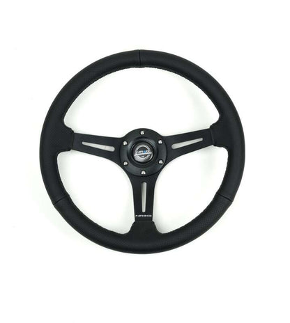 NRG Reinforced Perforated Leather Racing Steering Wheel 350mm / 2.5in Deep / 4mm Matte Black Spoke