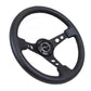 NRG Reinforced Steering Wheel (350mm / 3in. Deep) Blk Leather w/Blk Spoke & Circle Cutouts