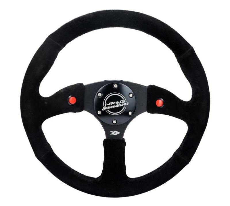 NRG Reinforced Steering Wheel (350mm/ 2.5in. Deep) Sport Suede Racing/ 4mm Matte Black Spoke