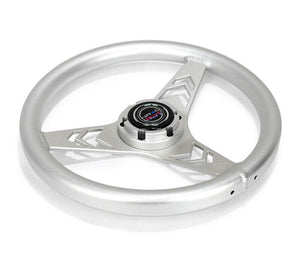 NRG Aluminum Steering Wheel 330mm - Arow Cutout - Ergonomic Grip - Anadized Silver