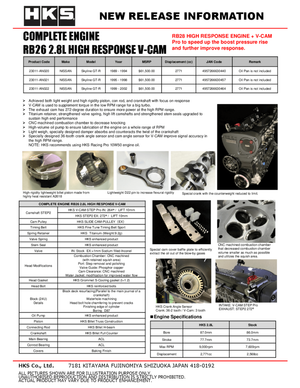 HKS COMPLETE ENGINE RB26 3.0L S3 V-CAM Nissan GTR R33