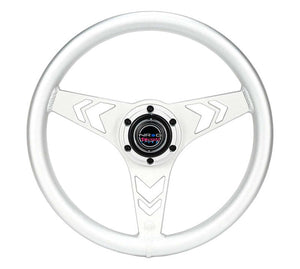 NRG Aluminum Steering Wheel 330mm - Arow Cutout - Ergonomic Grip - Anadized Silver