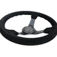 NRG Reinforced Steering Wheel (350mm / 3in. Deep) Blk Suede/Blk Bball Stitch w/5mm Matte Black Spoke