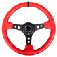 NRG Reinforced Steering Wheel (350mm / 3in. Deep) Red Suede w/Blk Circle Cutout Spokes