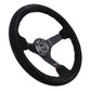 NRG Reinforced Steering Wheel (350mm / 3in. Deep) Blk Suede/Red BBall Stitch w/5mm Matte Blk Spokes