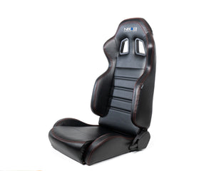 NRG Reclinable Racing Seats (Pair) Black Leather w/NRG Logo Red Stitch
