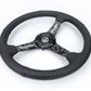 NRG Reinforced Black Perforated Leather Steering Wheel 350mm / 1.5in Deep w/ Goal Digger Blk Stitch