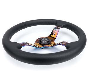 NRG Light Weight Gaming Steering Wheel - Splitz NeoChrome Silver Spokes Perforated Leather