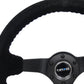 NRG Reinforced Steering Wheel (350mm / 3in. Deep) Blk Suede/Blk Bball Stitch w/5mm Matte Black Spoke