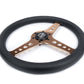 NRG Light Weight Gaming Steering Wheel - Driftz 350mm 3 Rose Gold Spokes Perforated Leather