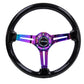 NRG Reinforced Steering Wheel (350mm / 3in. Deep) Blk Wood w/Blk Matte Spoke/Neochrome Center Mark