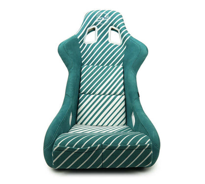 NRG FRP Bucket Seat - 20 Year Anniversary - Microfiber Green w/ White Stripes & Arrow Design - Large