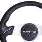 NRG Carbon Fiber Steering Wheel (350mm) Silver Frame Blk Stitching w/Rubber Cover Horn Button