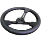 NRG Reinforced Steering Wheel (350mm / 3in. Deep) Blk Leather/Red Stitch w/Neochrome Slits