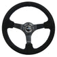 NRG Reinforced Steering Wheel (350mm / 3in. Deep) Blk Suede/Blue BBall Stitch w/5mm Matte Blk Spokes