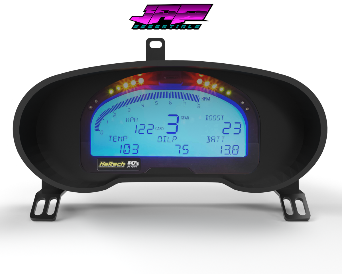 Digital Display Dash Mount to suit a Haltech IQ3 Display Screen which is a direct fit OEM factory fit which has a perfect interior black paint finish.