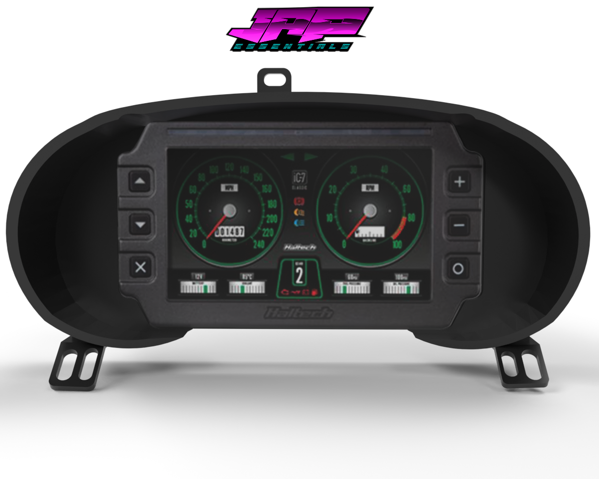 Digital Display Dash Mount to suit a Haltech iC-7 Display Screen which is a direct fit OEM factory fit which has a perfect interior black paint finish.