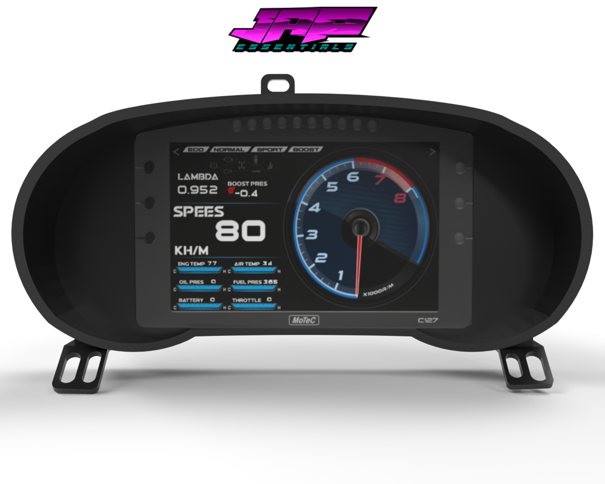 Digital Display Dash Mount to suit a MoTeC C127 Display Screen which is a direct fit OEM factory fit which has a perfect interior black paint finish.