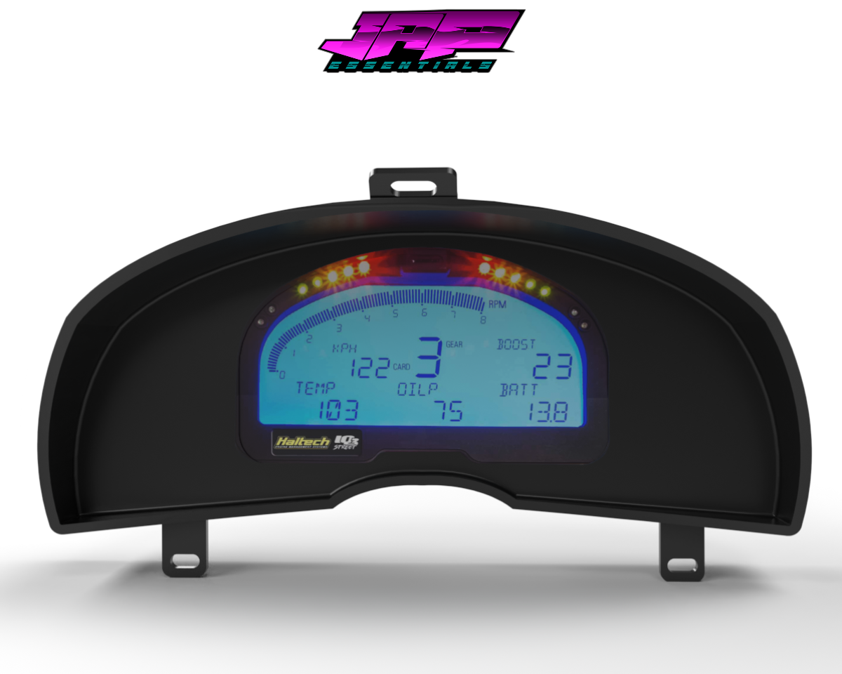 Digital Display Dash Mount to suit a Haltech IQ3 Display Screen which is a direct fit OEM factory fit which has a perfect interior black paint finish.
