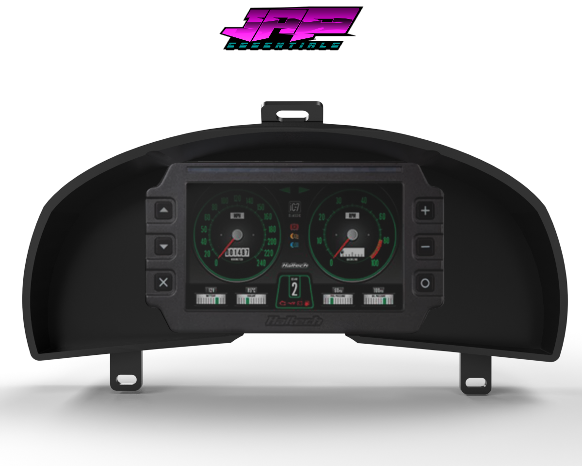 Digital Display Dash Mount to suit a Haltech iC-7 Display Screen which is a direct fit OEM factory fit which has a perfect interior black paint finish.