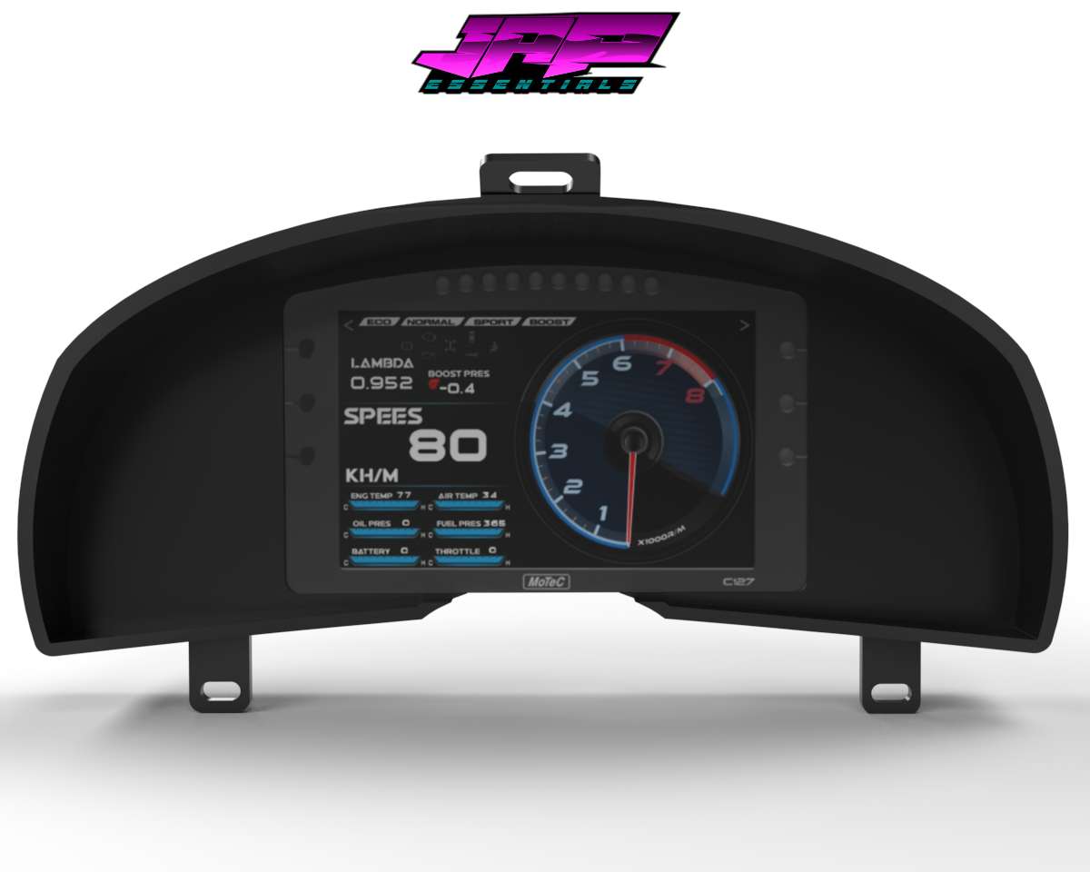Digital Display Dash Mount to suit a MoTeC C127 Display Screen which is a direct fit OEM factory fit which has a perfect interior black paint finish.