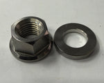Metal nut and washer on a white background