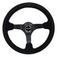 NRG Reinforced Steering Wheel (350mm / 3in. Deep) Blk Suede/Blk Bball Stitch w/5mm Matte Black Spoke