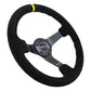 NRG Reinforced Steering Wheel (350mm / 3in. Deep) Blk Suede/X-Stitch w/5mm Blk Spoke & Yellow CM